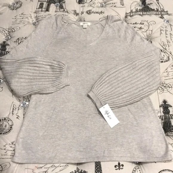 Style & Co V-neck W Puff-Sleeve Sweater - Picture 2 of 7